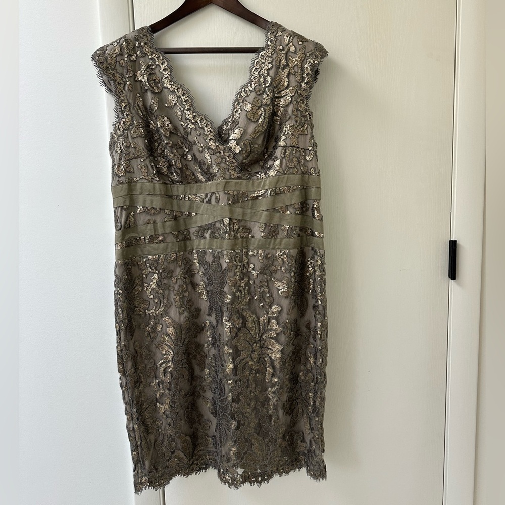 Bronze gold sequined formal cocktail or bridesmaid dress